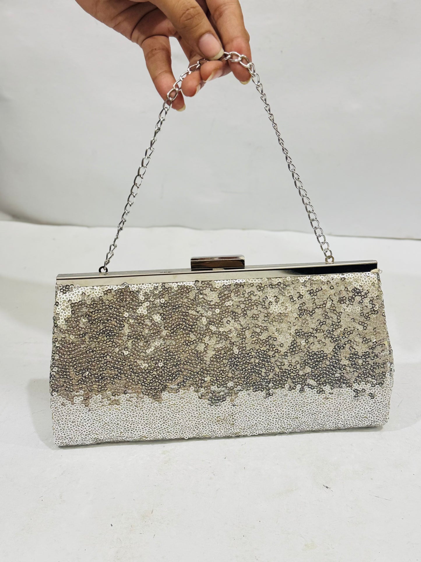 Silver Sequins |Chain Clutch