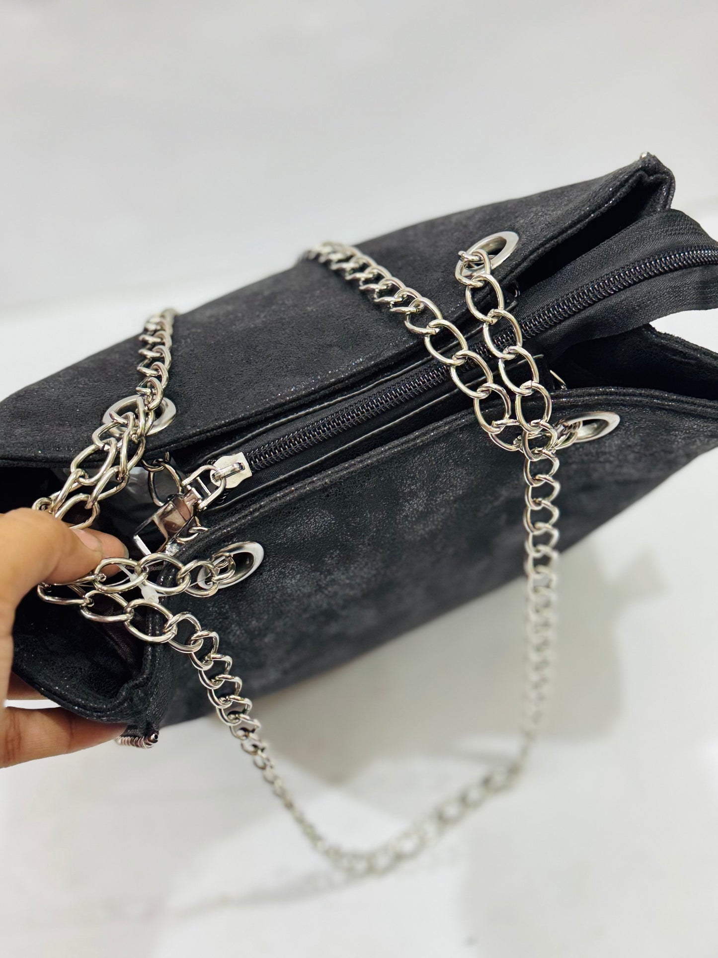 Suede Tote |Zipper Double chain