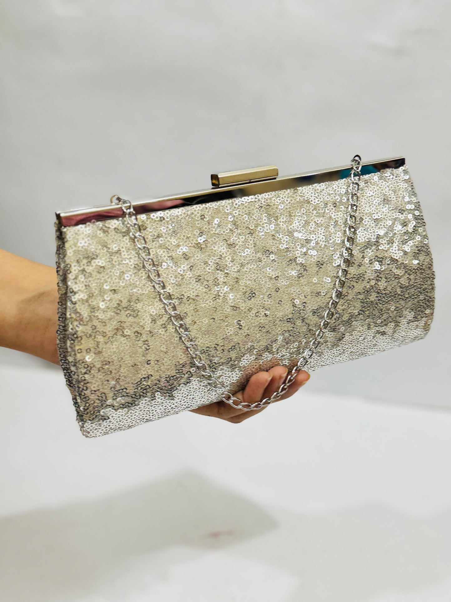Silver Sequins |Chain Clutch