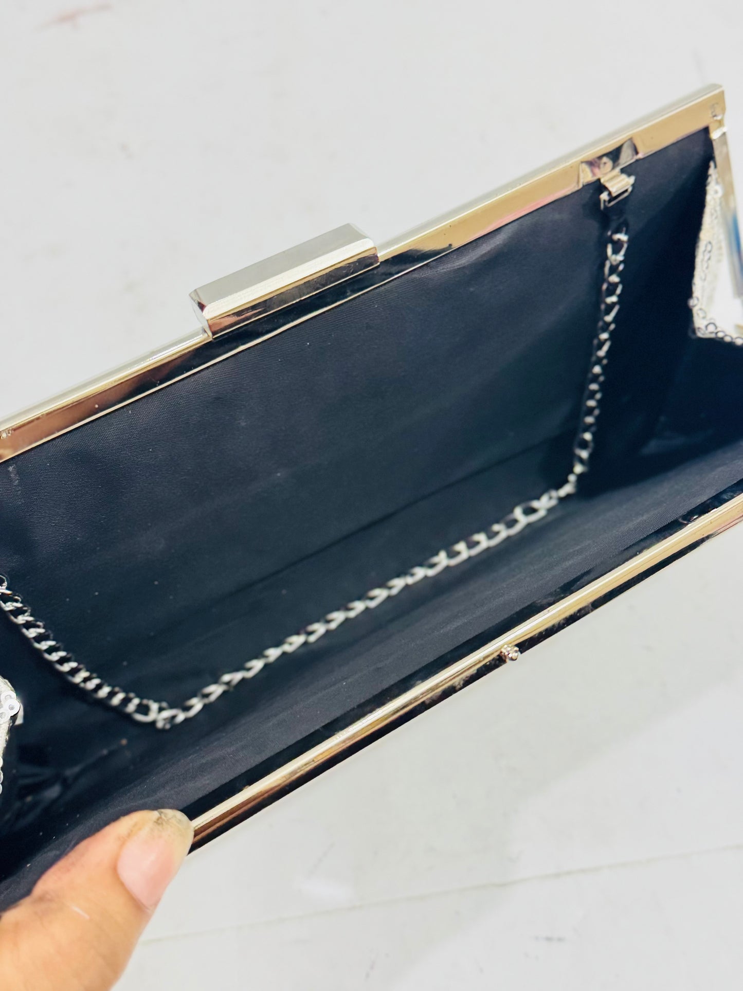 Silver Sequins |Chain Clutch