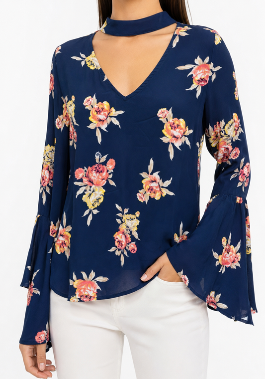 Floral |frill sleeves Top