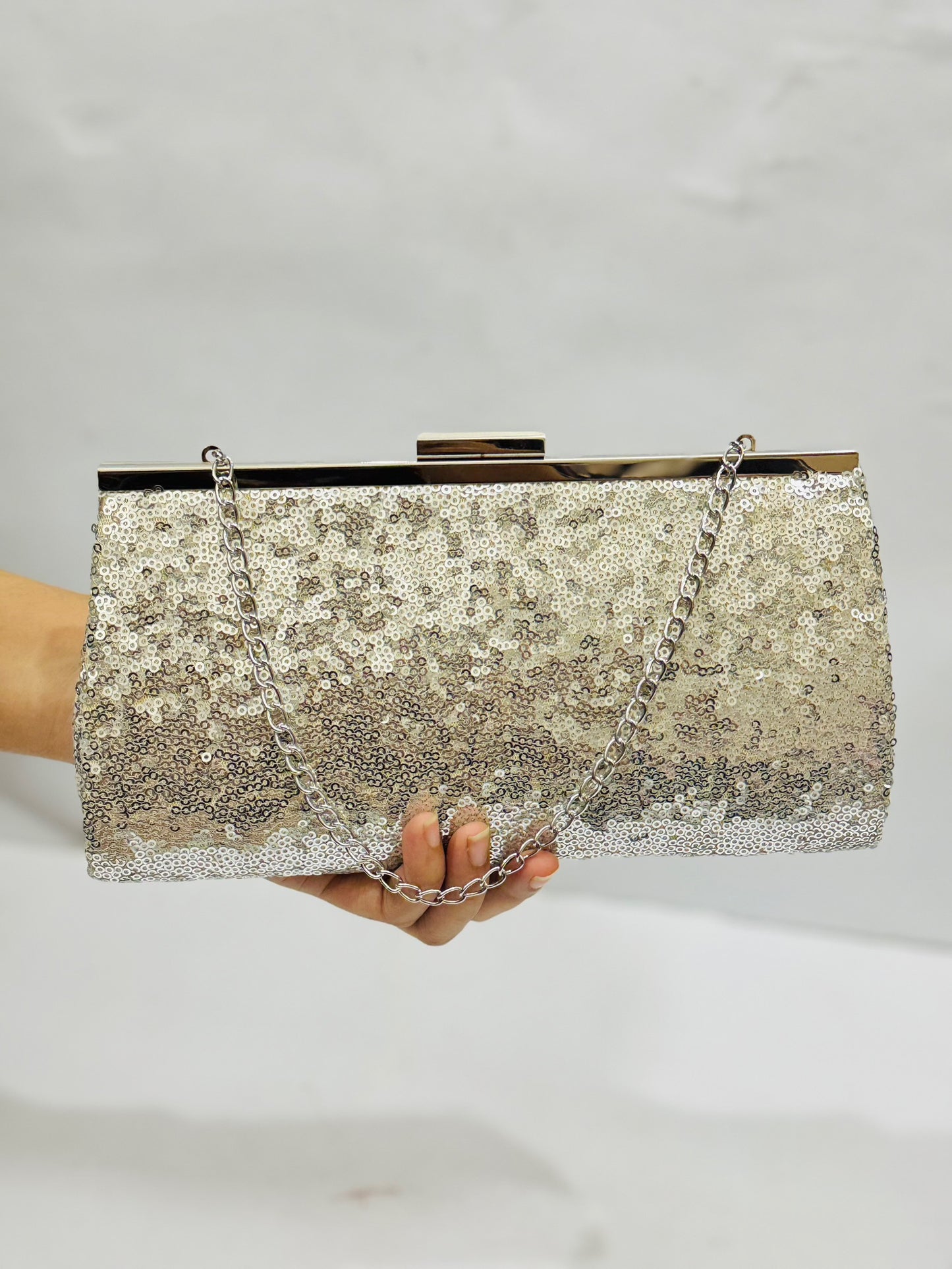 Silver Sequins |Chain Clutch